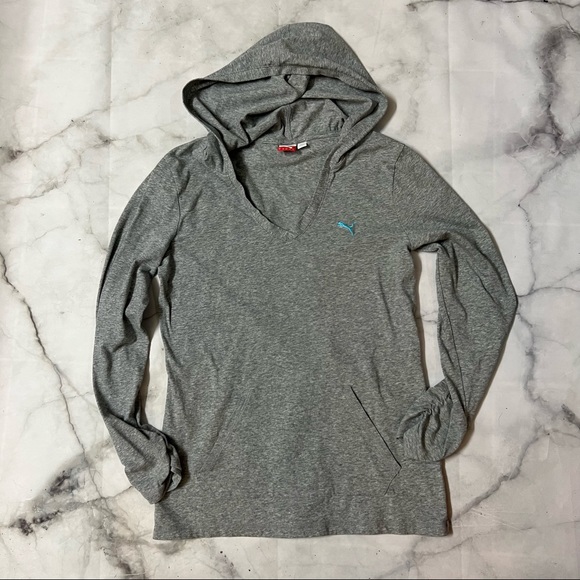Puma Hooded Long Sleeve Gray Top - Picture 1 of 6